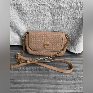 Tory Burch Bryant Quilted Small Crossbody Bag /Wallet On Chain In Light Oak $250
